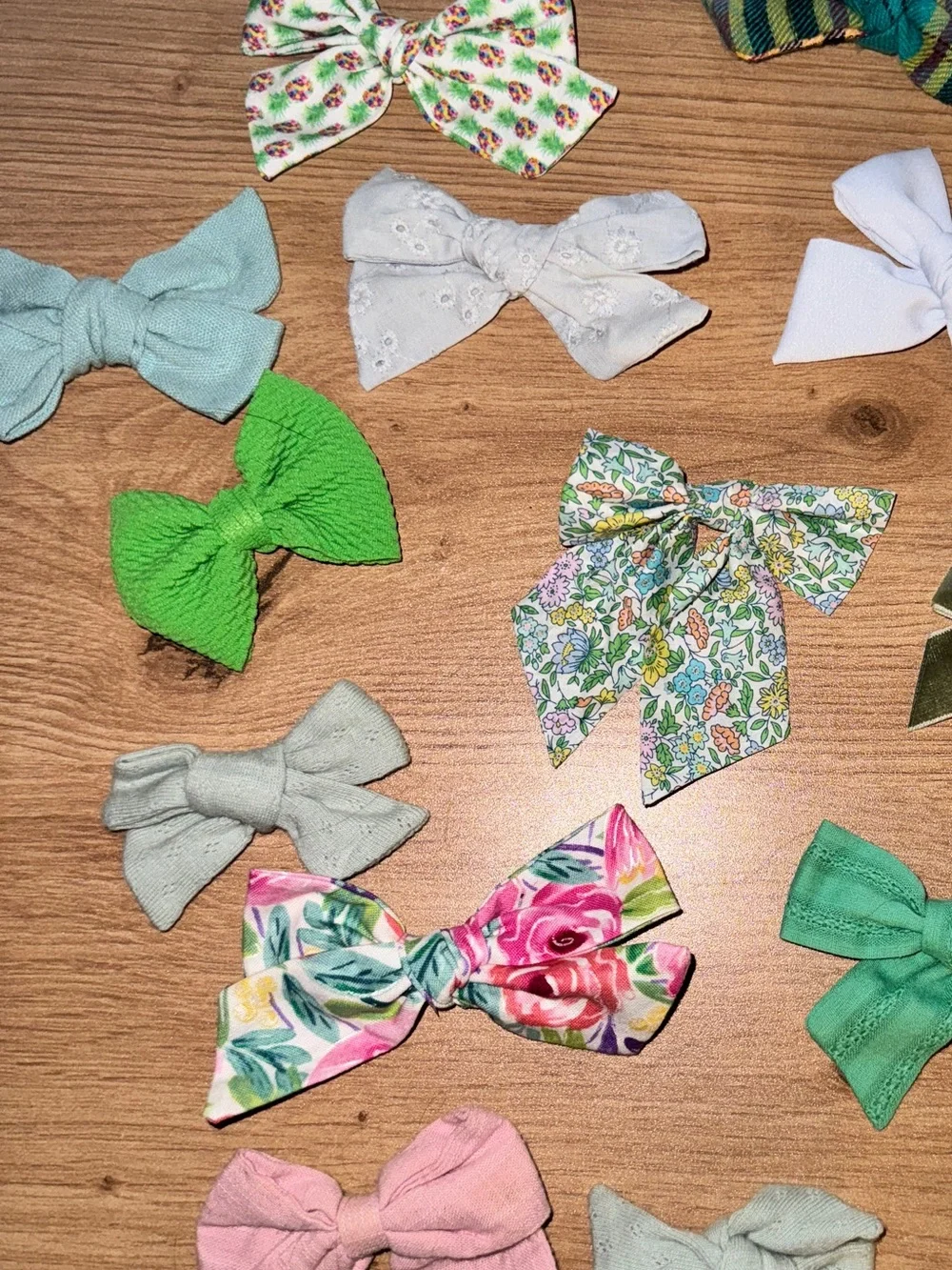 Handmade Kids Bow Clip Set — Assorted Green, White, Pink Floral